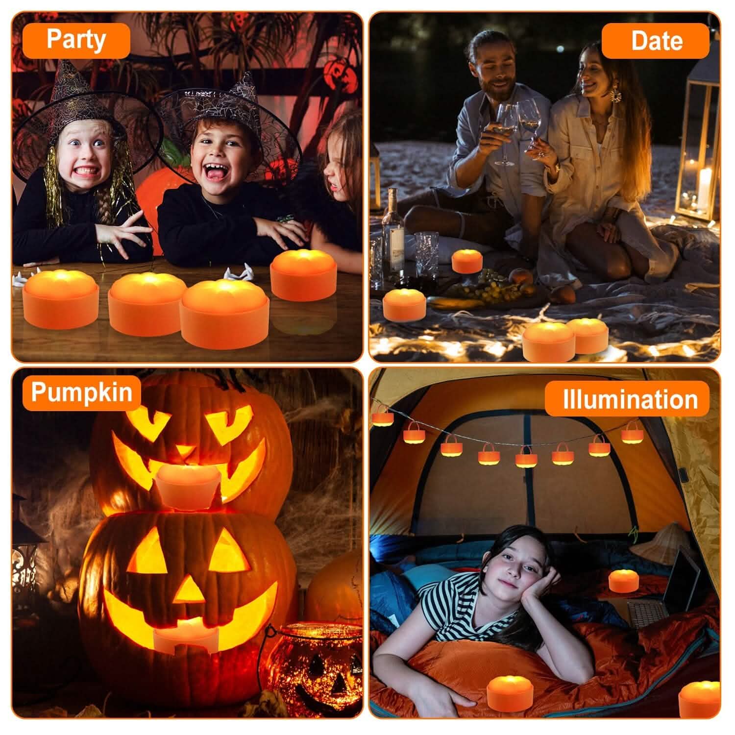 4-Pack: Halloween LED Pumpkin Lights Battery Operated with 2 Light Modes 4 Timer Setting Holiday Decor & Apparel - DailySale