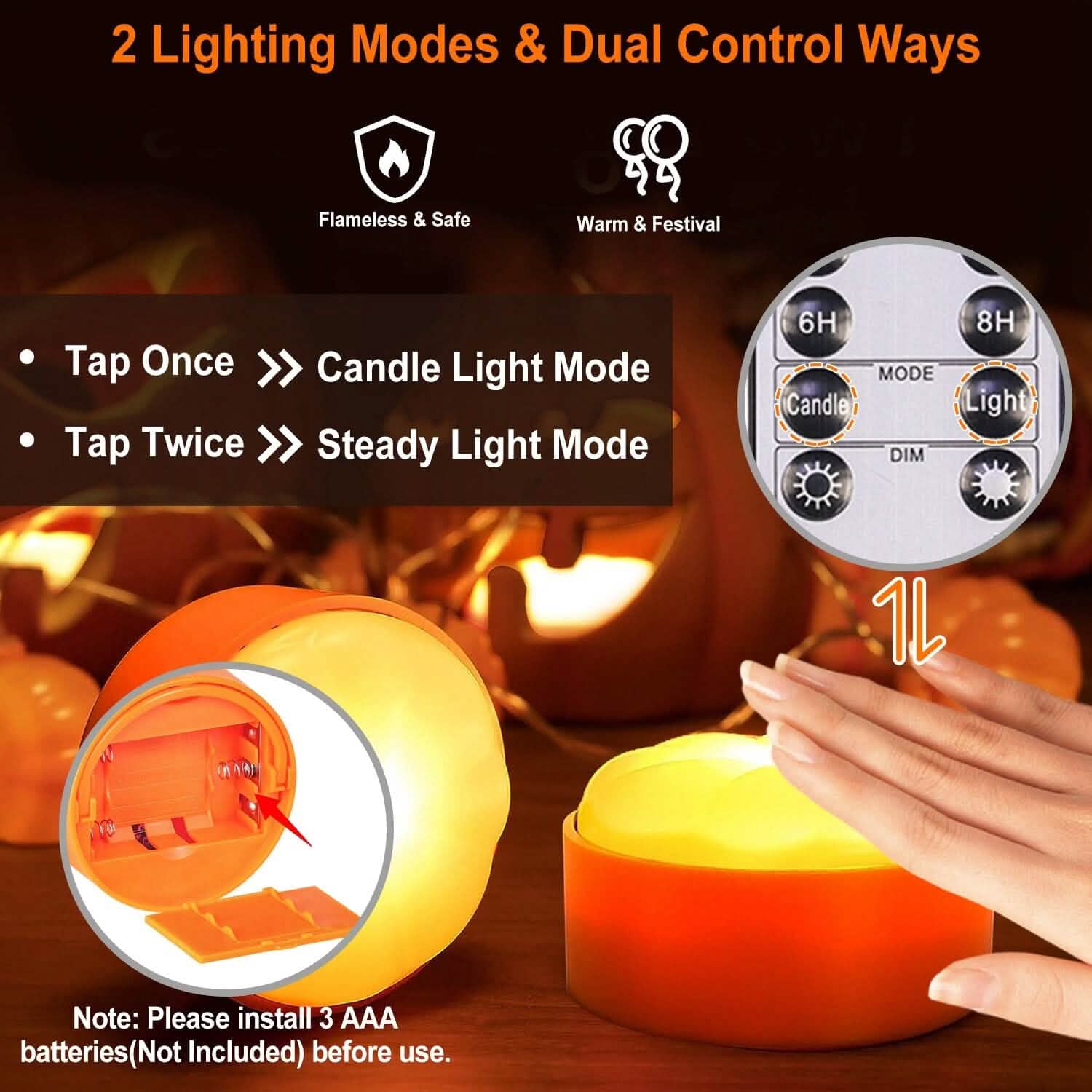 4-Pack: Halloween LED Pumpkin Lights Battery Operated with 2 Light Modes 4 Timer Setting Holiday Decor & Apparel - DailySale