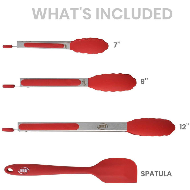4-Pack: Kaluns Kitchen Tongs for Cooking with Silicone Spatula