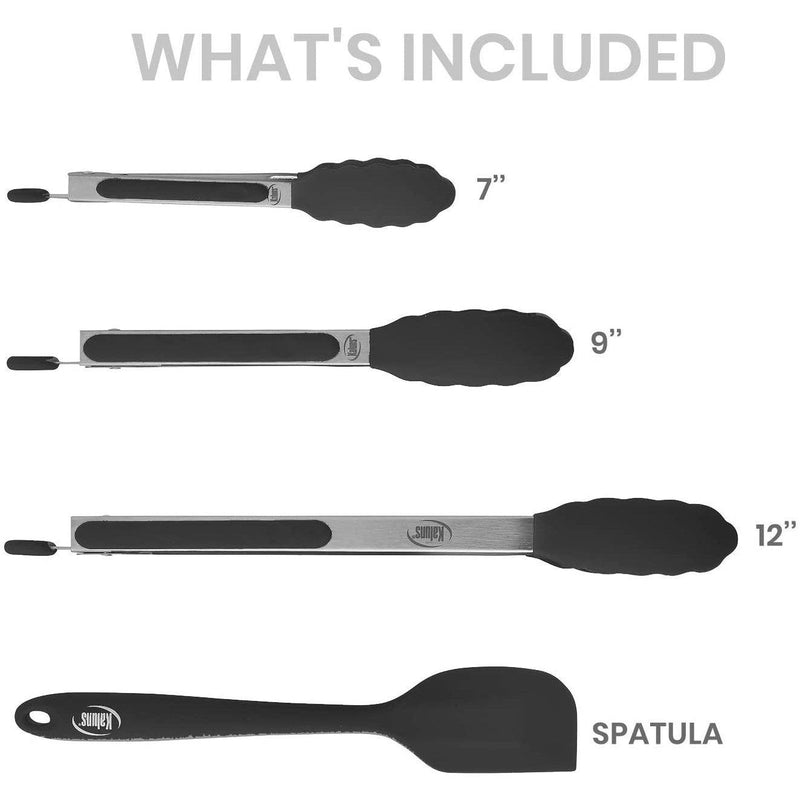 4-Pack: Kaluns Kitchen Tongs for Cooking with Silicone Spatula