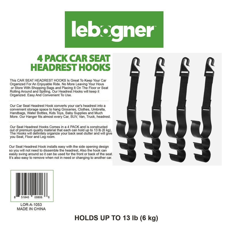 4-Pack: Lebogner Car Seat Organizer Headrest Hooks Automotive - DailySale