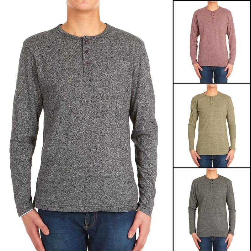 4-Pack: Men's Long-Sleeve Marled Henley Shirts - Size: Medium Men's Apparel - DailySale