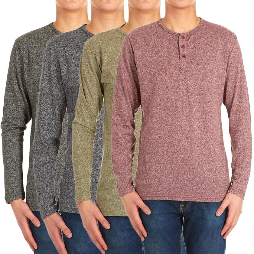 4-Pack: Men's Long-Sleeve Marled Henley Shirts - Size: Medium Men's Apparel - DailySale