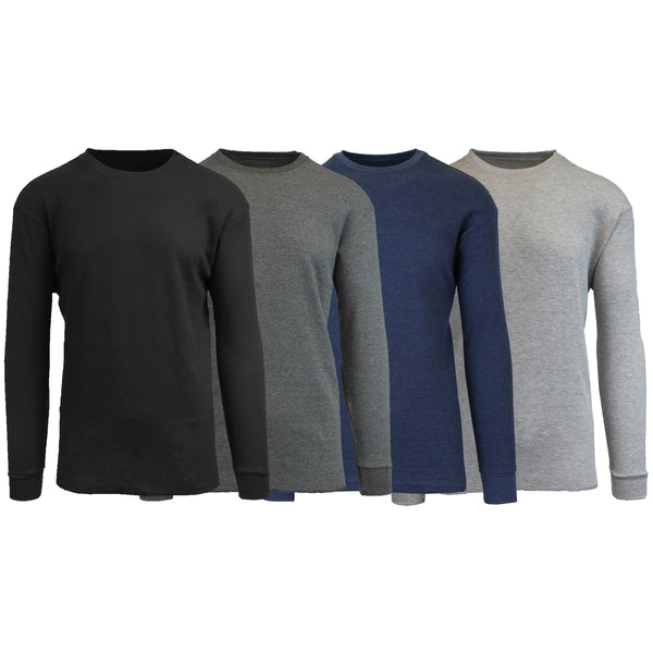 4-Pack: Men's Waffle-Knit Thermal Shirts Men's Clothing Black/Charcoal/Navy/Heather Gray S - DailySale