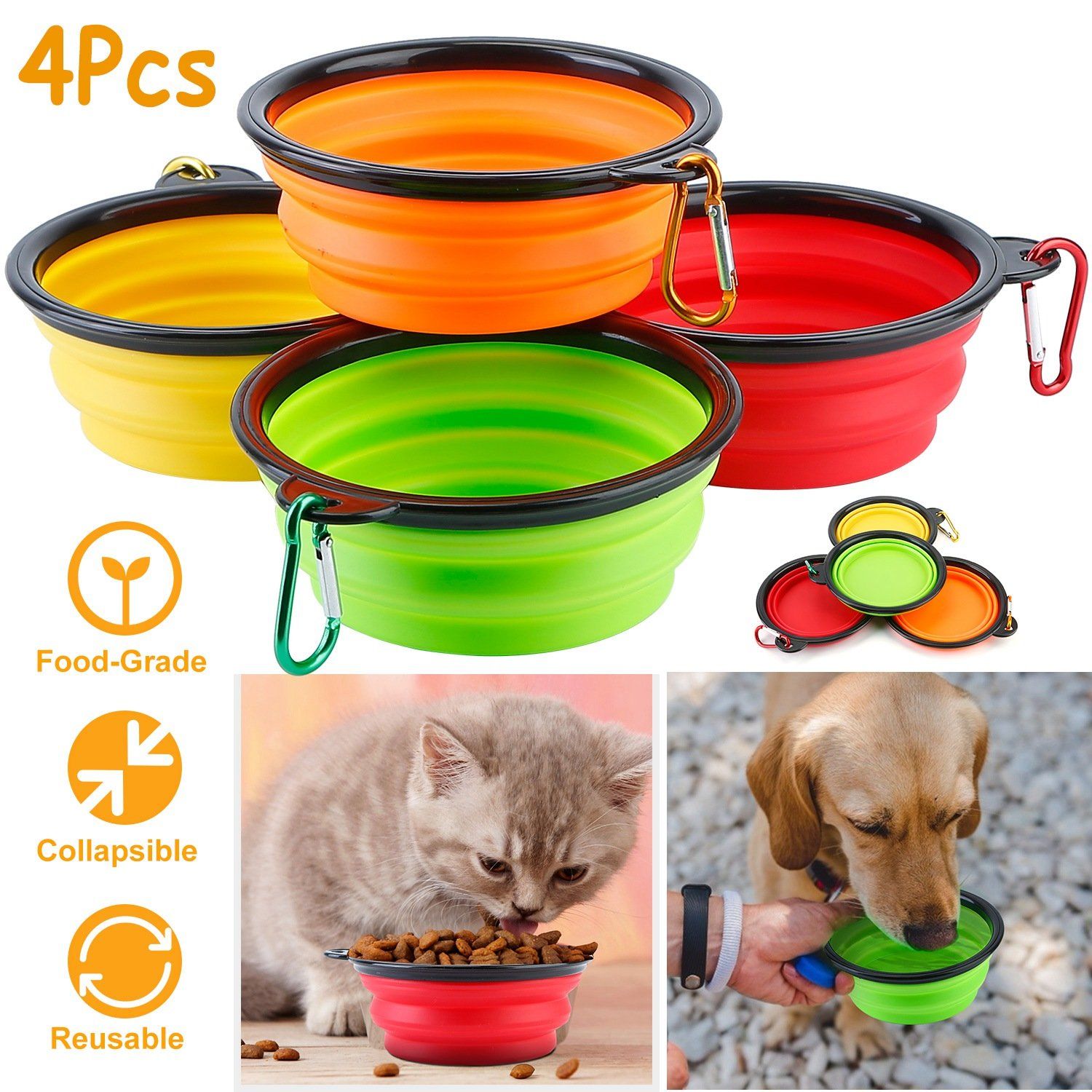 4-Pack: Silicone Collapsible Dog or Cat Food Water Bowl Pet Supplies - DailySale