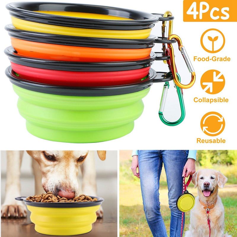 4-Pack: Silicone Collapsible Dog or Cat Food Water Bowl Pet Supplies - DailySale