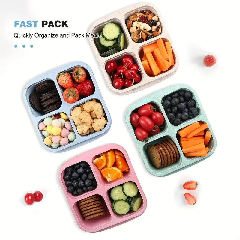 4-Pack: Snack Container With 4 Compartments, Divided Bento Lunch Box With Transparent Lids Kitchen Storage - DailySale