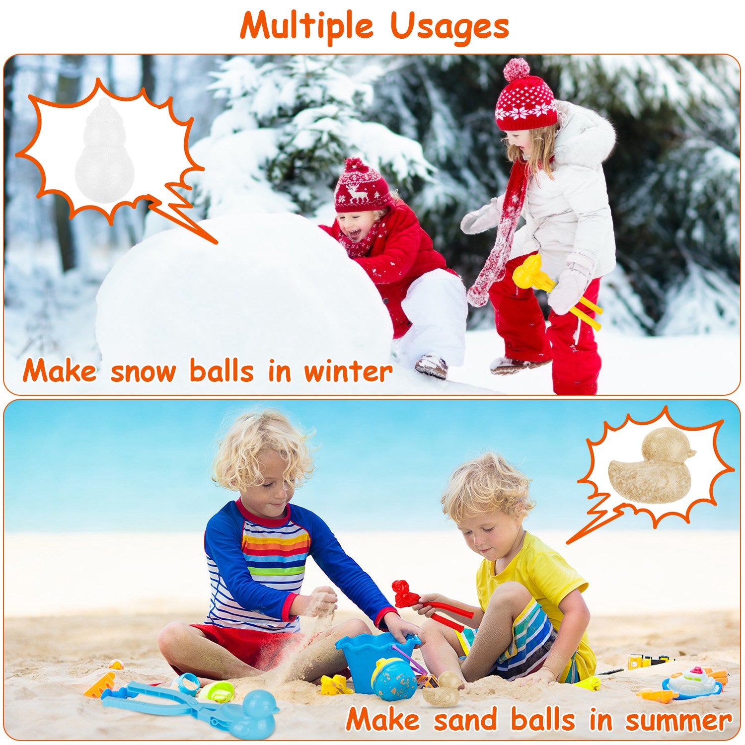 4-Pack: Snowball Makers Set Clip Snow Molds Toys & Games - DailySale