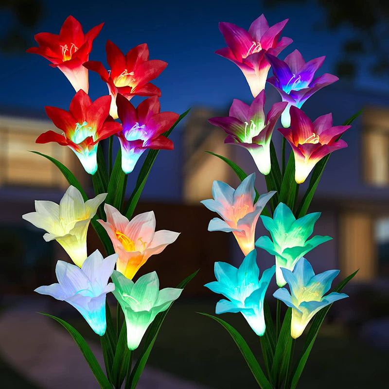 4-Pack: Solar Garden Lights Color Changing with16 Larger Lily Flowers Garden & Patio - DailySale