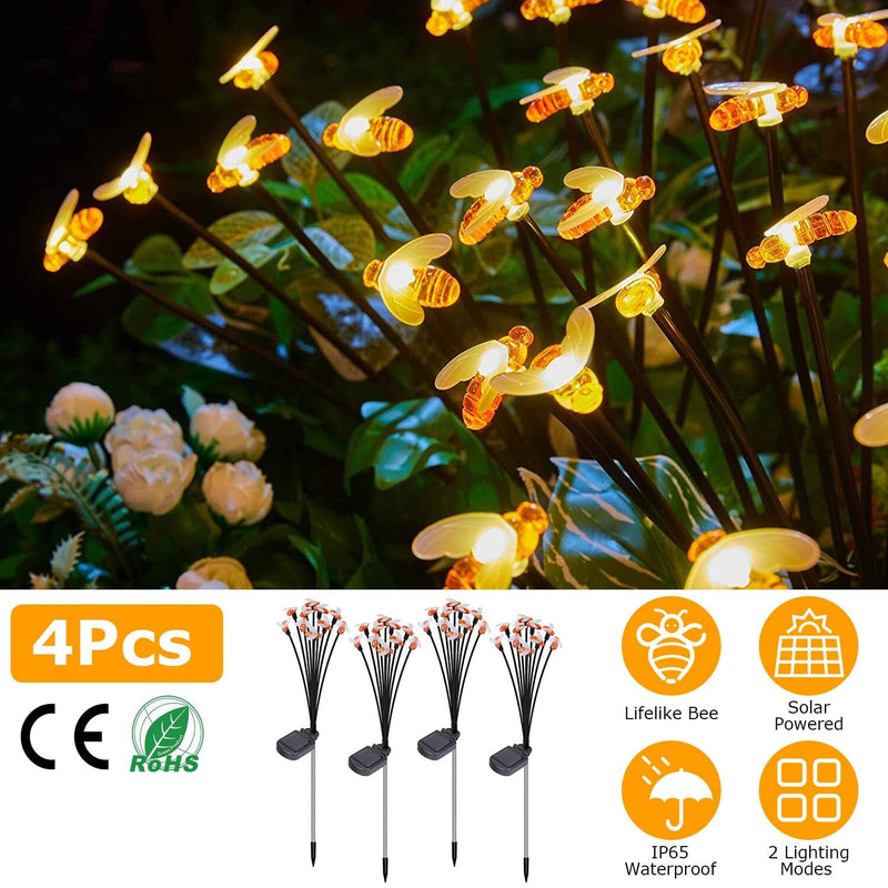 4-Pack: Solar Powered Stake Bee Light 2 Lighting Mode Lifelike Firefly Outdoor Lighting - DailySale