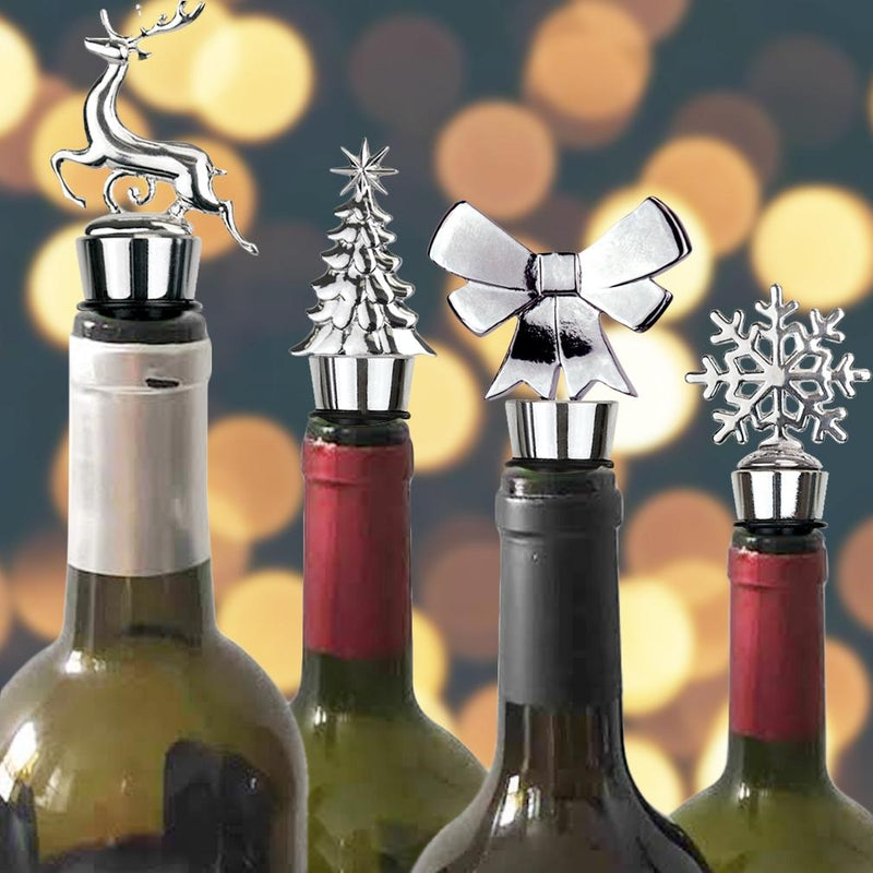 4-Pack: Stainless Steel Christmas Fun Wine and Beverage Bottle Stopper Kitchen Essentials - DailySale