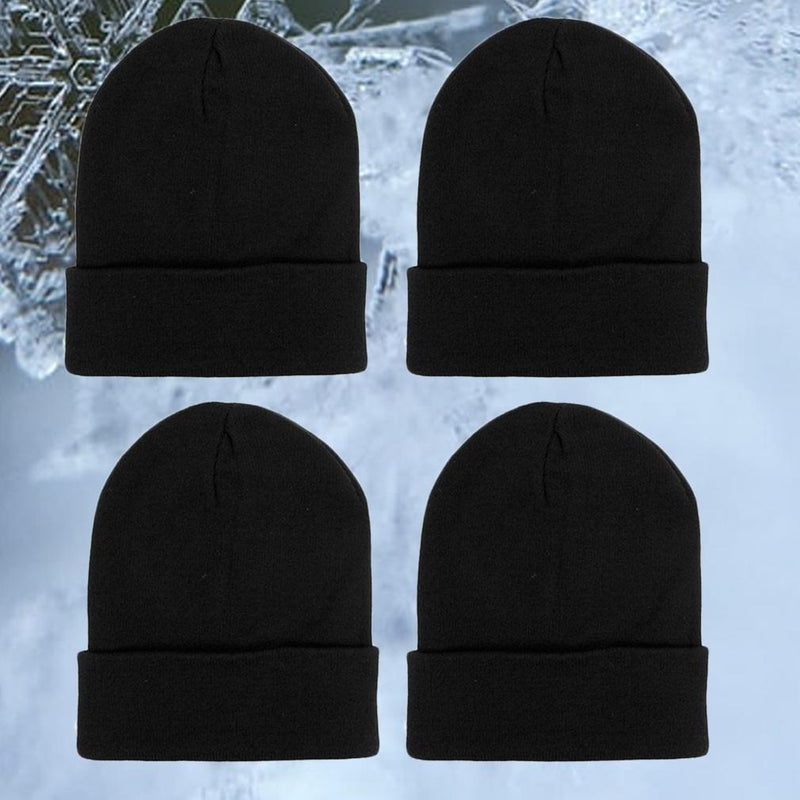4-Pack: Thermal Windproof Winter Black Beanie Hat Women's Apparel - DailySale