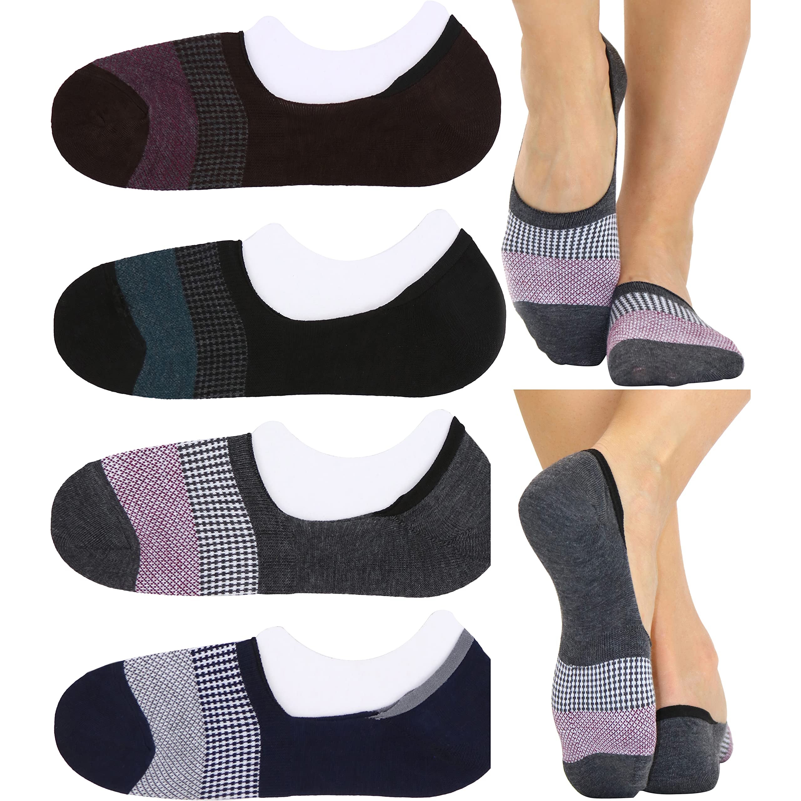 4-Pack: ToBeInStyle Women's Patterned No Show Socks with Heel Grip Women's Shoes & Accessories - DailySale