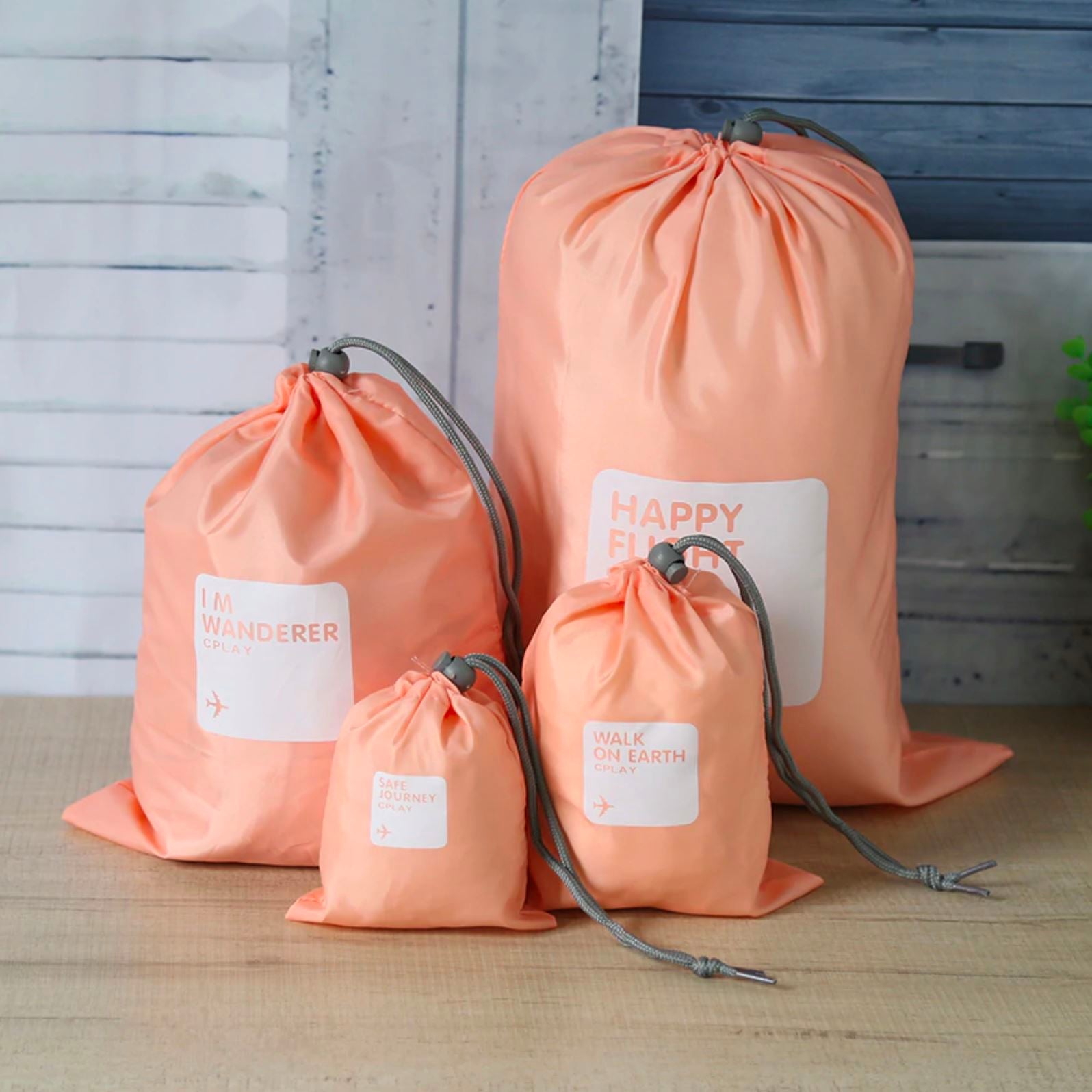 4-Pack: Waterproof Drawstring Bag Set Bags & Travel Peach - DailySale