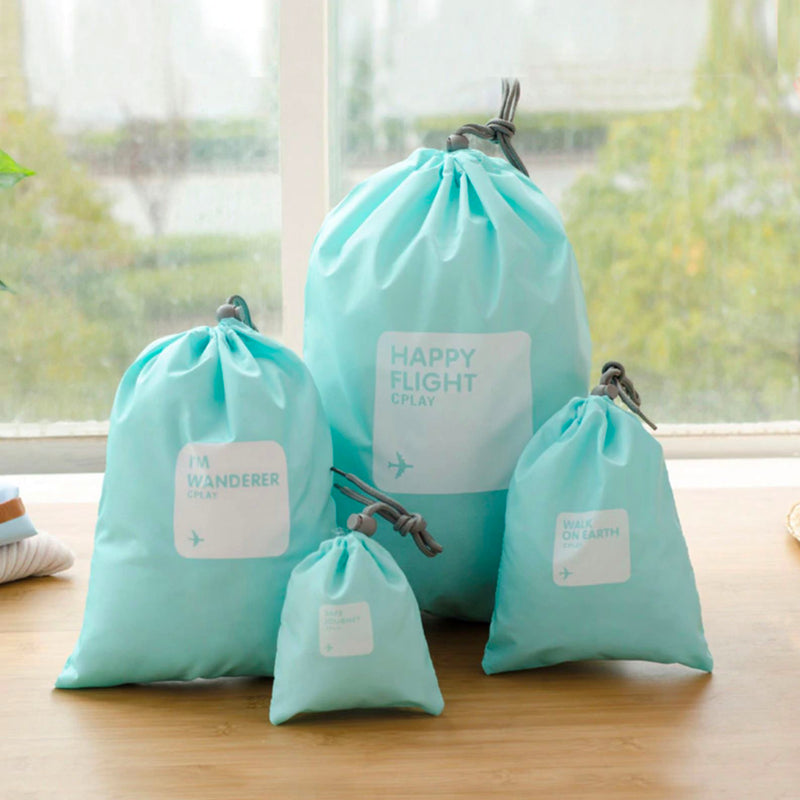 4-Pack: Waterproof Drawstring Bag Set Bags & Travel Teal - DailySale