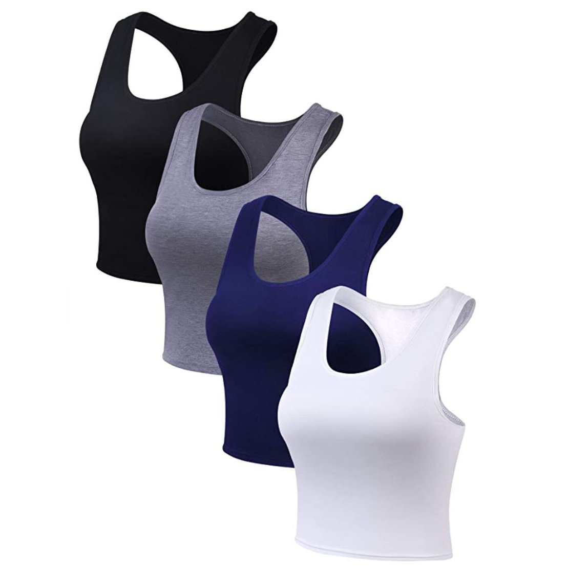 4-Pack: Women's Crop Sleeveless Racerback Tank Tops Women's Tops - DailySale