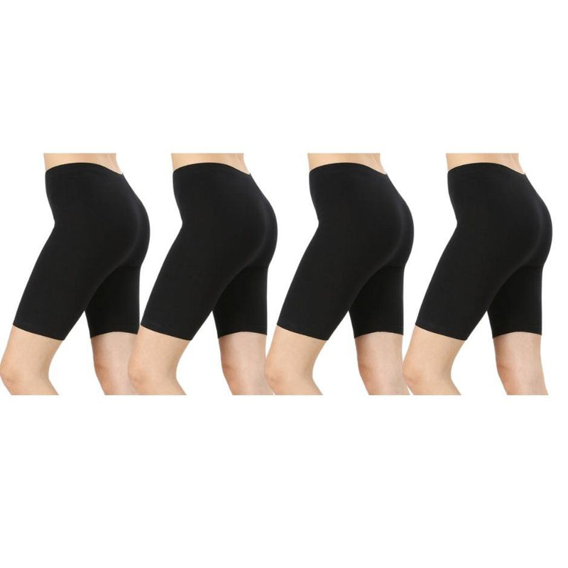 4-Pack: Women's Premium Cotton Biker Shorts Women's Clothing Black S - DailySale