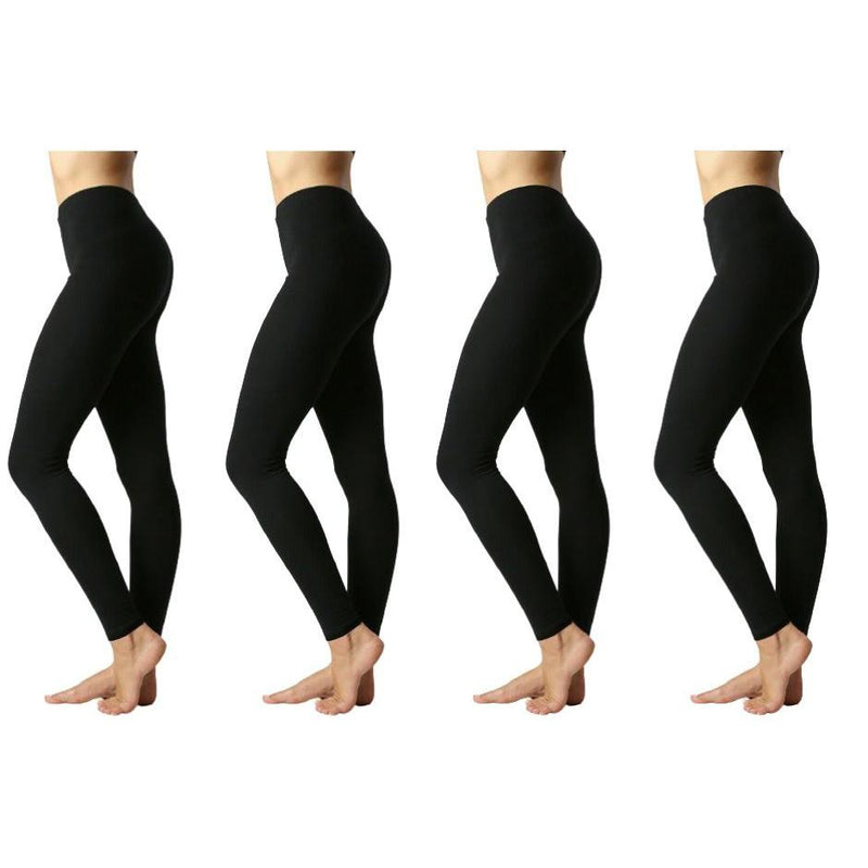 4-Pack: Women's Premium Cotton Full Length Leggings Women's Clothing Black S - DailySale