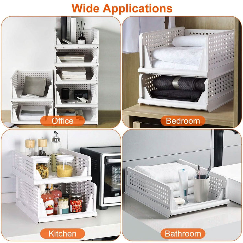 4-Packs: Plastic Storage Box Closet Organizer Foldable Storage with Slide Rail Push-Pull Closet & Storage - DailySale