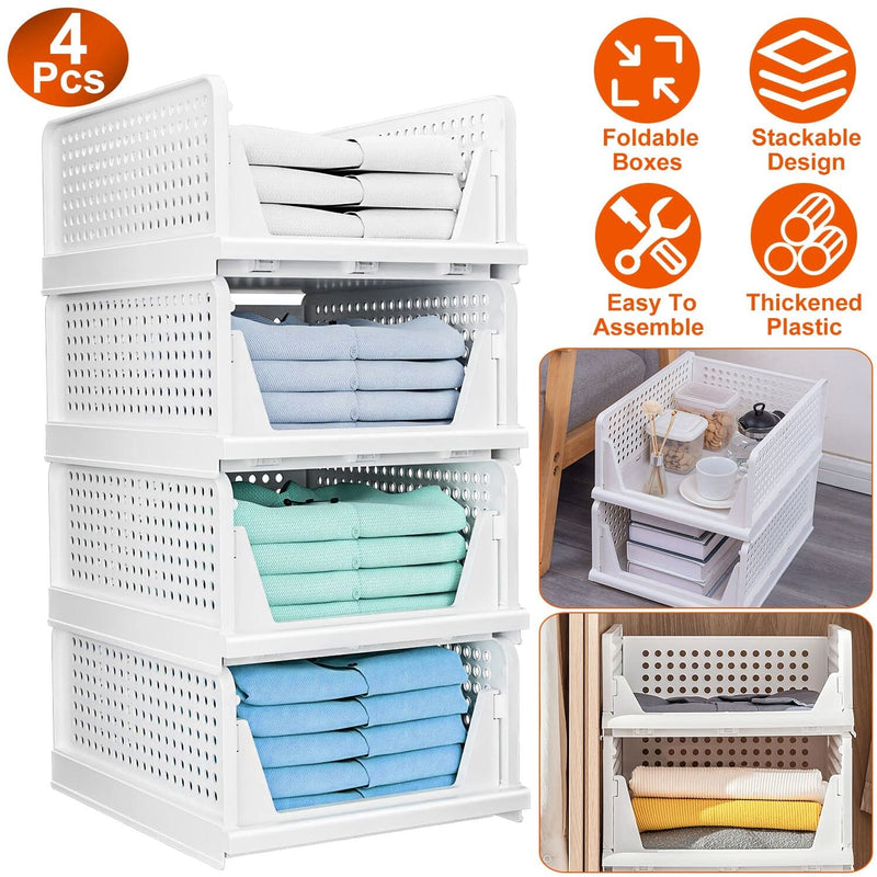 4-Packs: Plastic Storage Box Closet Organizer Foldable Storage with Slide Rail Push-Pull Closet & Storage - DailySale