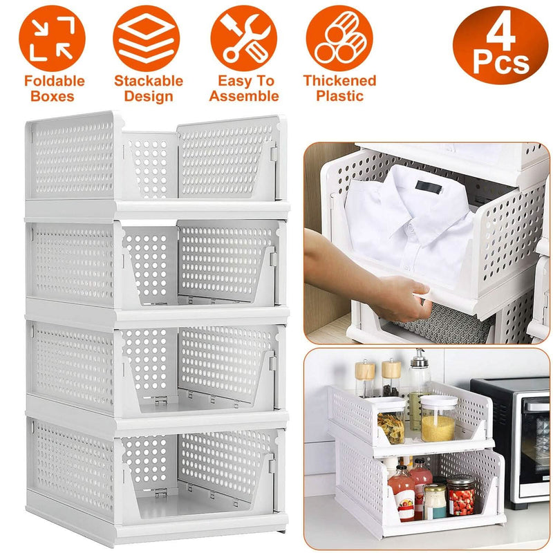 4-Packs: Plastic Storage Box Closet Organizer Foldable Storage with Slide Rail Push-Pull Closet & Storage - DailySale