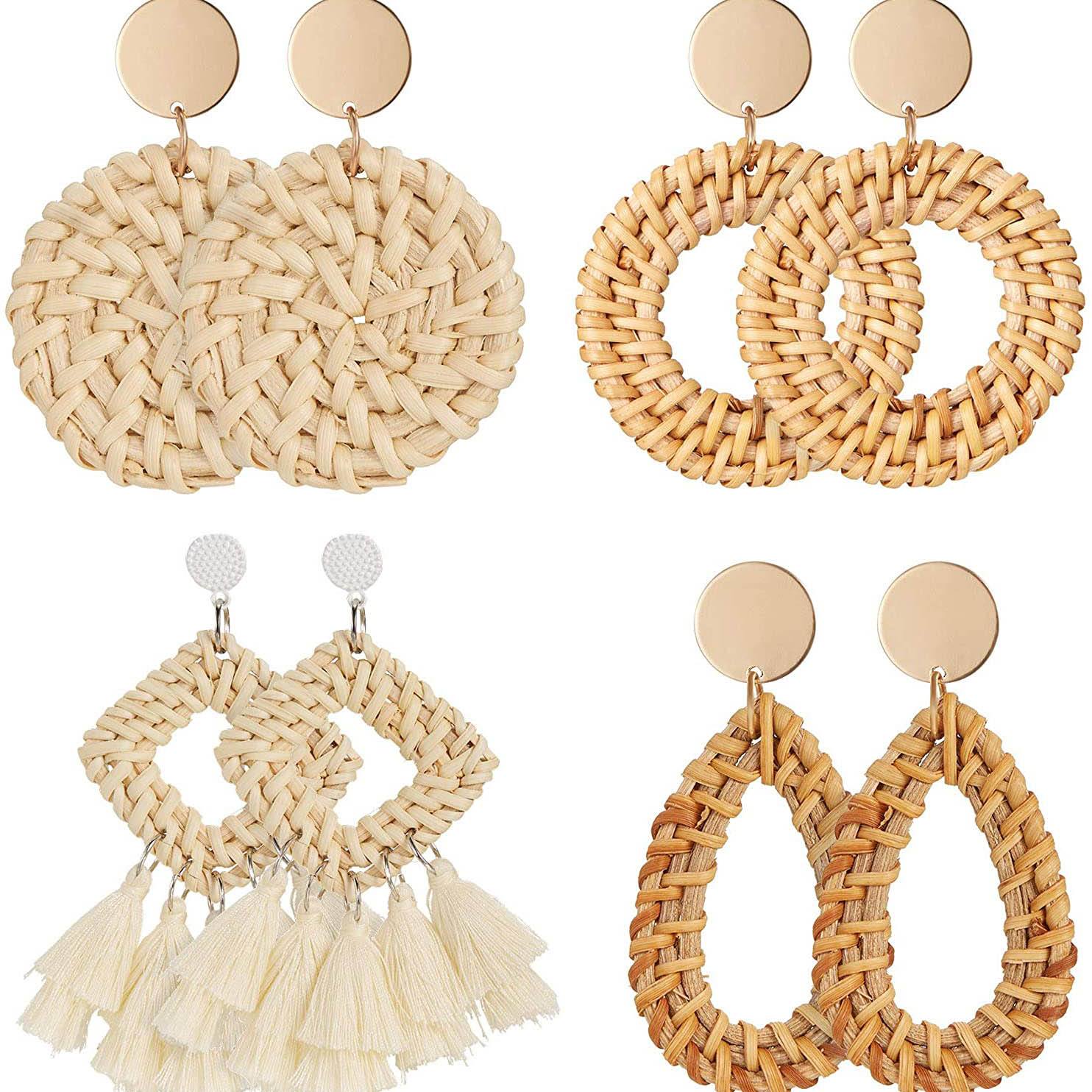 4-Pairs: Women's Rattan Earrings Earrings - DailySale