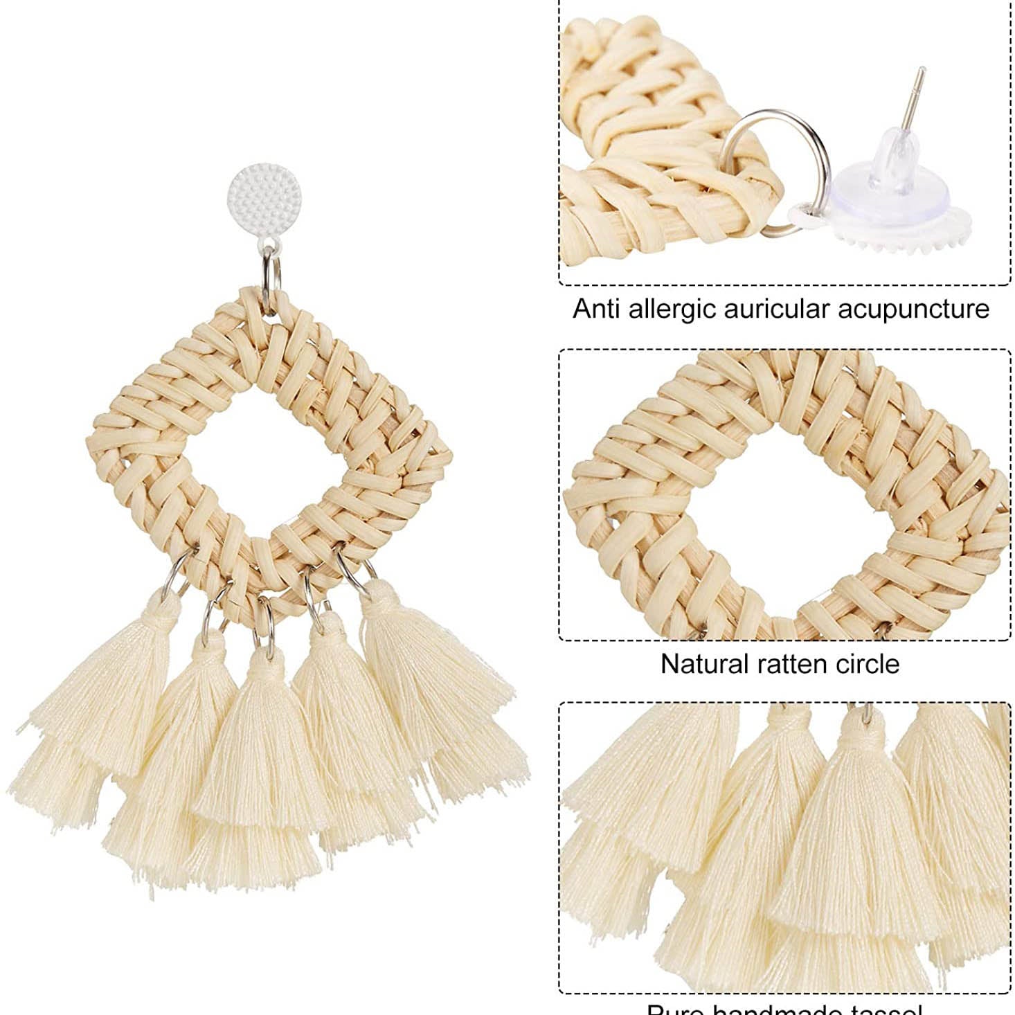 4-Pairs: Women's Rattan Earrings Earrings - DailySale