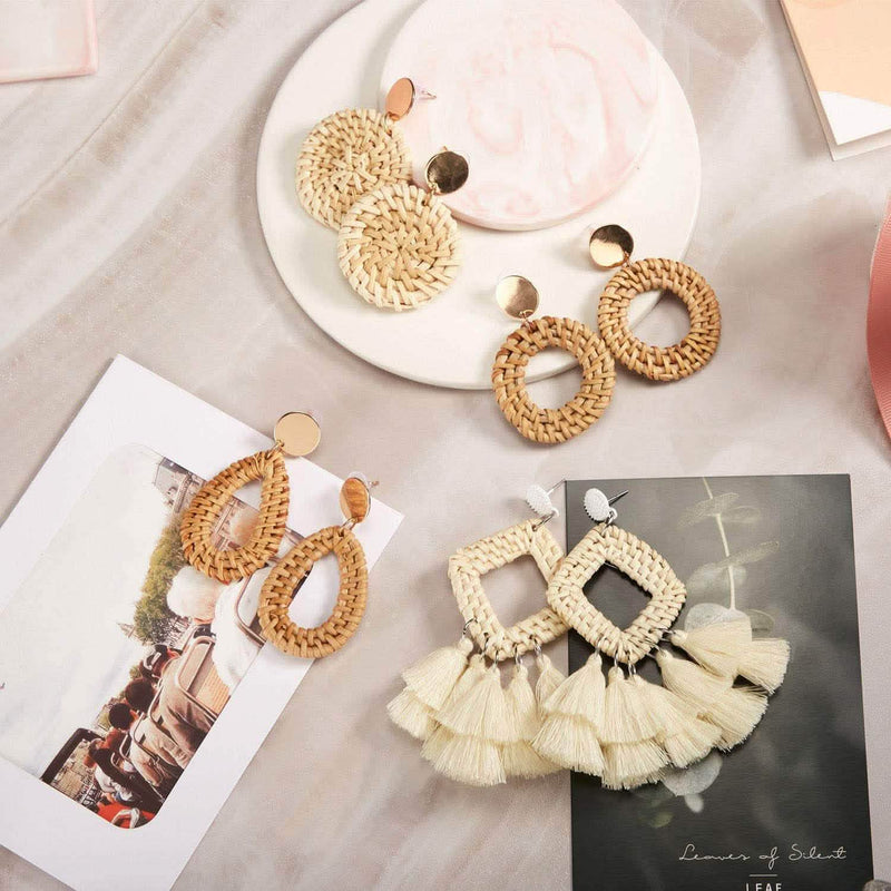 4-Pairs: Women's Rattan Earrings Earrings - DailySale