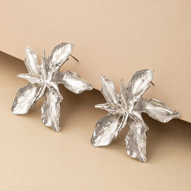 4-Pairs: Women's Textured Metal Flower Design Stud Earrings Earrings - DailySale