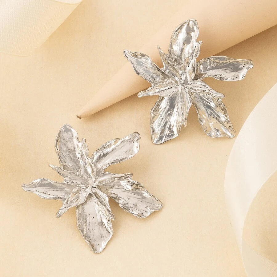 4-Pairs: Women's Textured Metal Flower Design Stud Earrings Earrings - DailySale