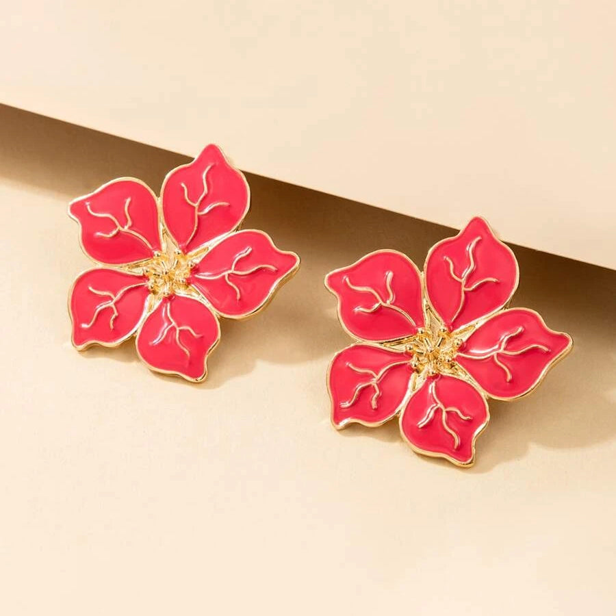 4-Pairs: Women's Textured Metal Flower Design Stud Earrings Earrings - DailySale