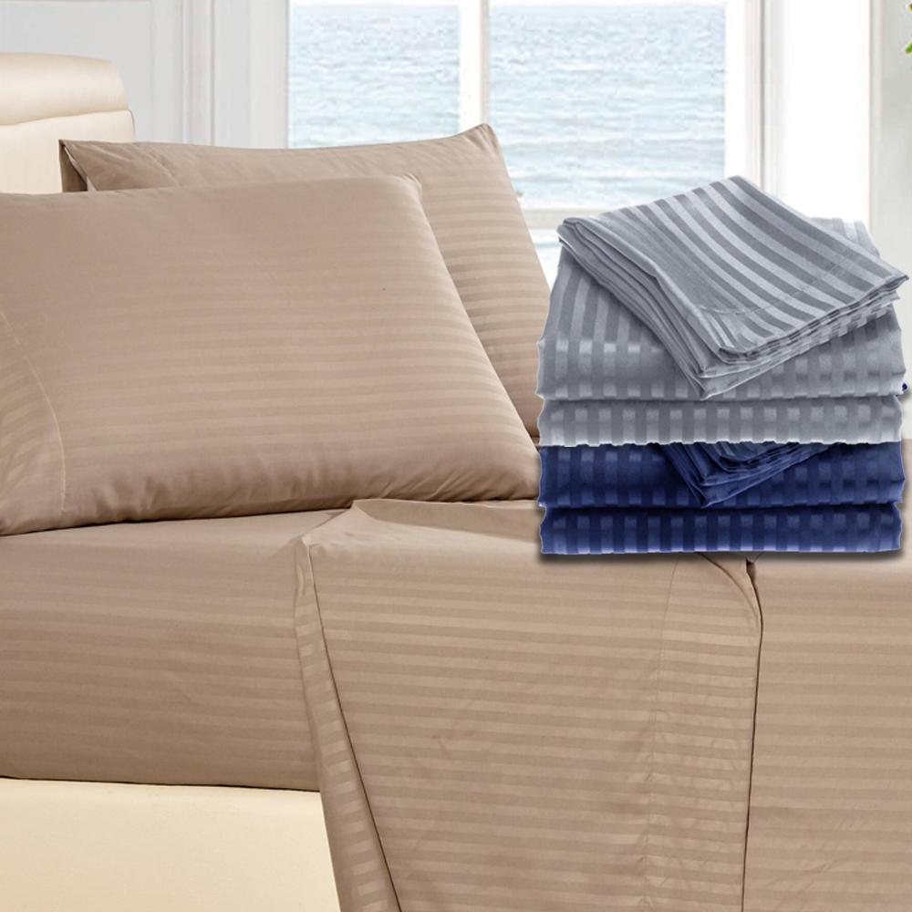 4-Piece: 1800 Series Brushed Microfiber Dobby Striped Sheet Set Linen & Bedding - DailySale