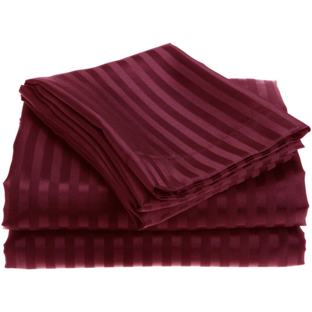 4-Piece: 1800 Series Brushed Microfiber Dobby Striped Sheet Set Linen & Bedding Twin Burgundy - DailySale