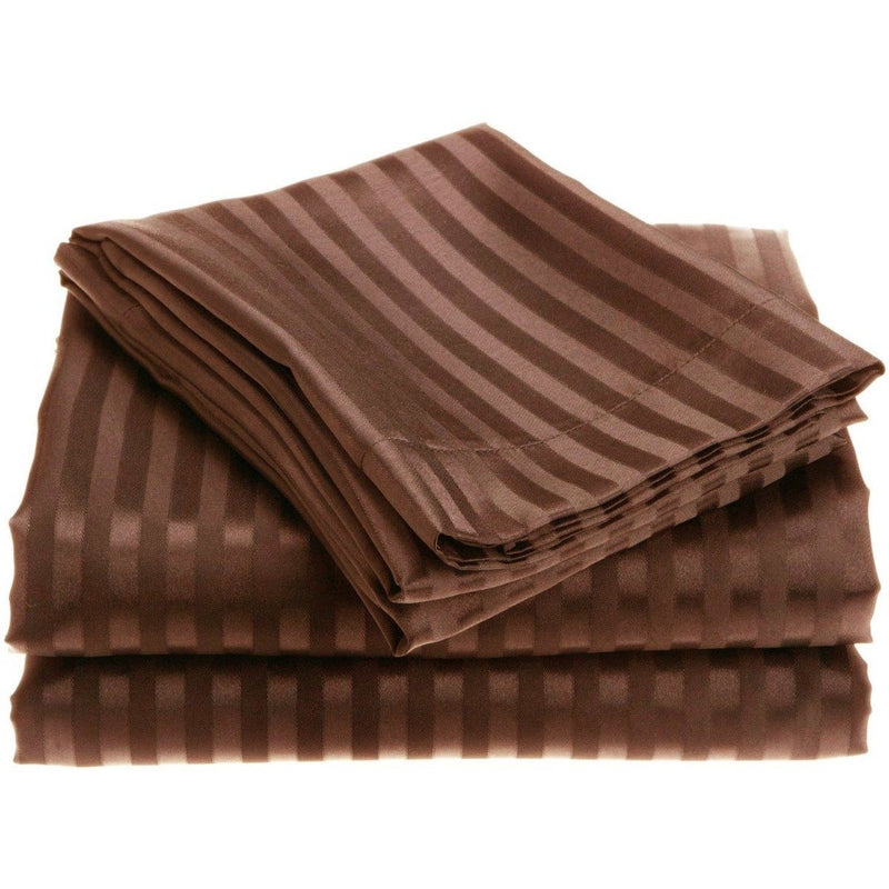 4-Piece: 1800 Series Brushed Microfiber Dobby Striped Sheet Set Linen & Bedding Twin Chocolate - DailySale