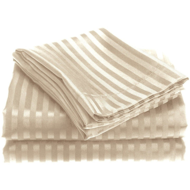 4-Piece: 1800 Series Brushed Microfiber Dobby Striped Sheet Set Linen & Bedding Twin Ivory - DailySale