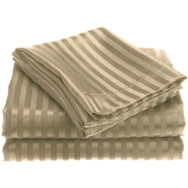 4-Piece: 1800 Series Brushed Microfiber Dobby Striped Sheet Set Linen & Bedding Twin Taupe - DailySale