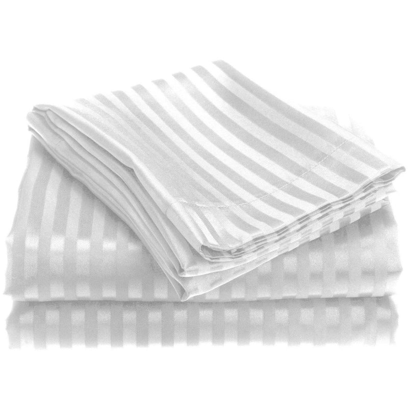 4-Piece: 1800 Series Brushed Microfiber Dobby Striped Sheet Set Linen & Bedding Twin White - DailySale