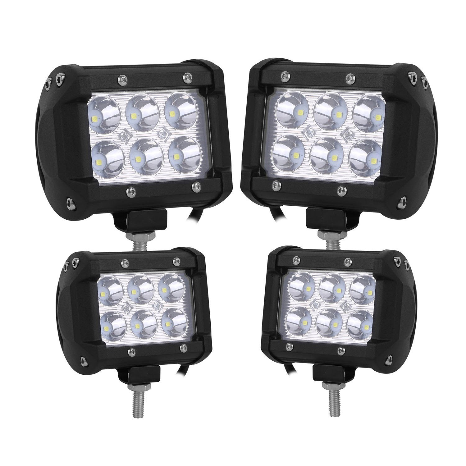 4-Piece: 4” 18W Dual Row LED Spot Light Pod Automotive - DailySale