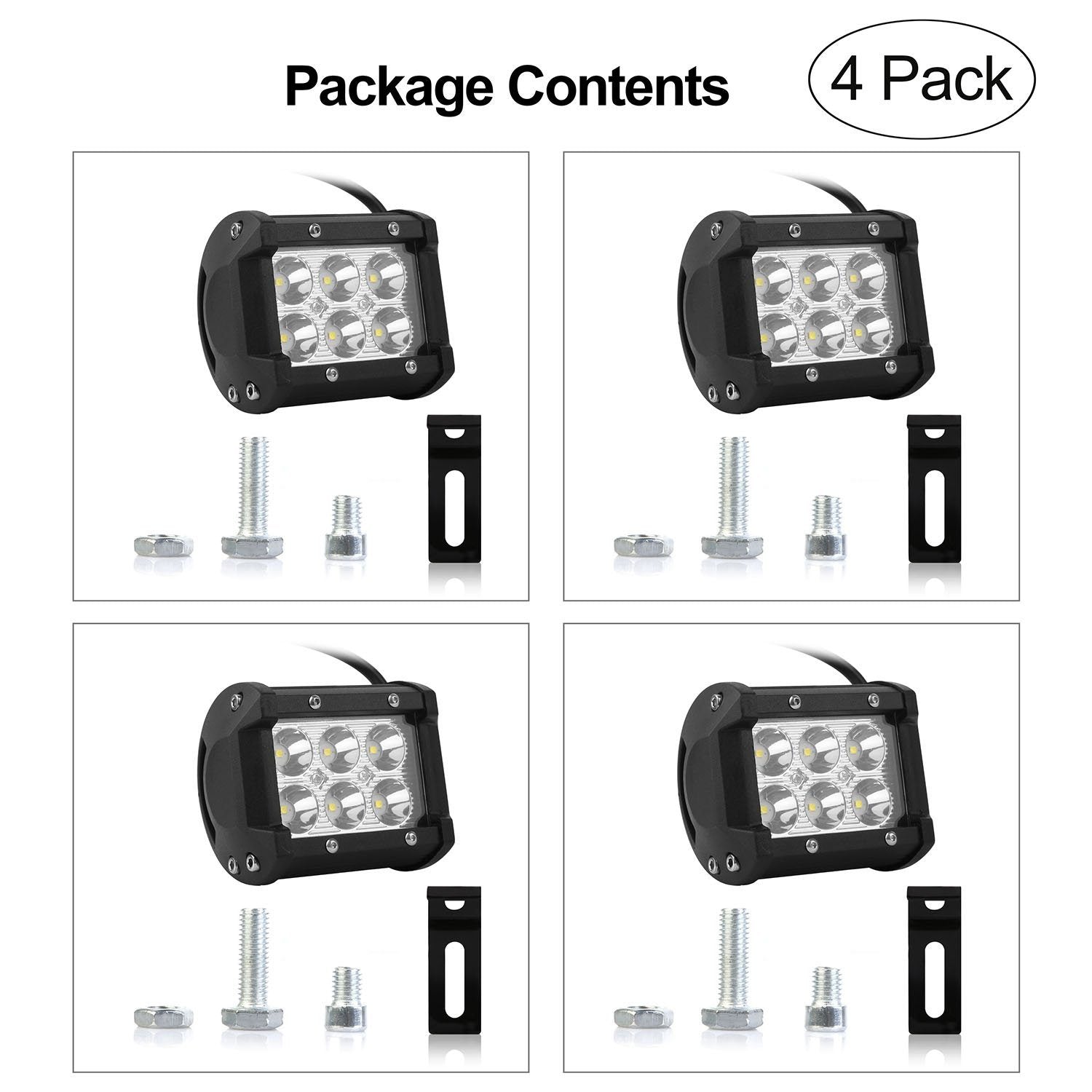 4-Piece: 4” 18W Dual Row LED Spot Light Pod Automotive - DailySale