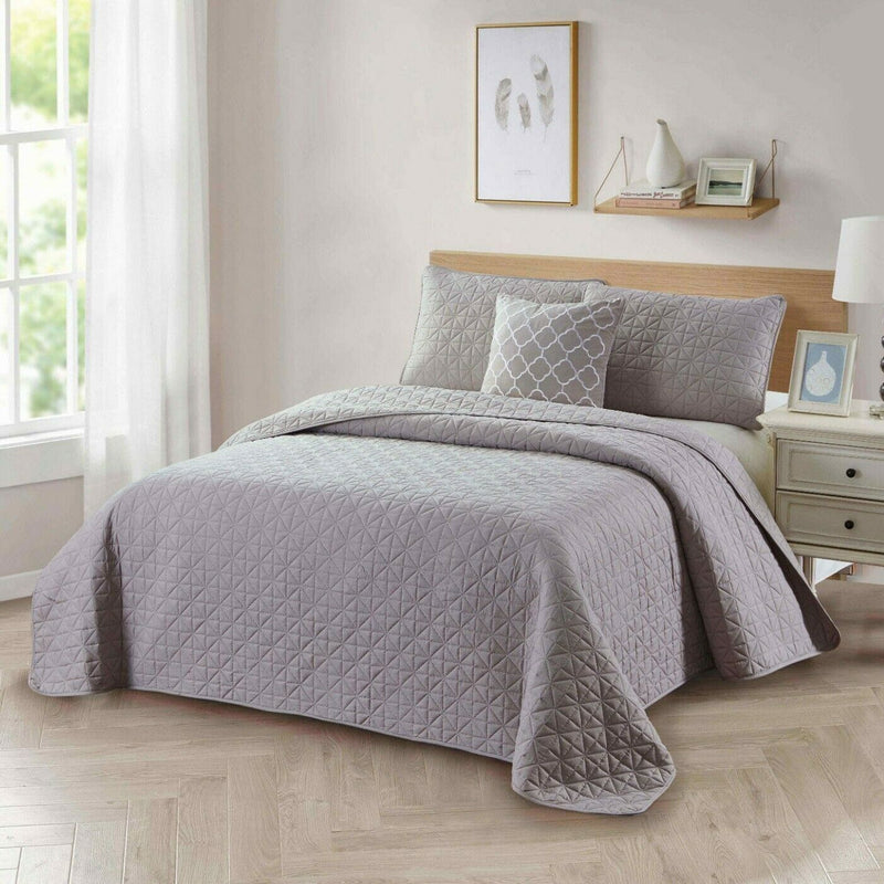 4-Piece: Bibb Home Solid Reversible Quilt Set with Embroidered Cushion Bedding Taupe Twin - DailySale