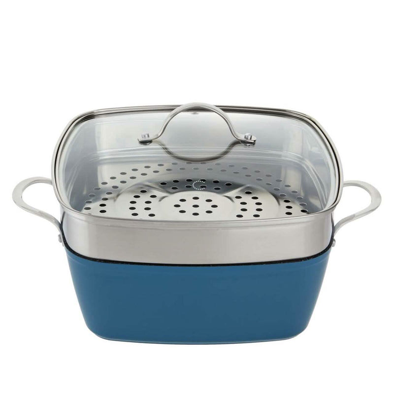 4-Piece Curtis Stone Dura-Pan Chef Square Saute Set (Refurbished) show in blue