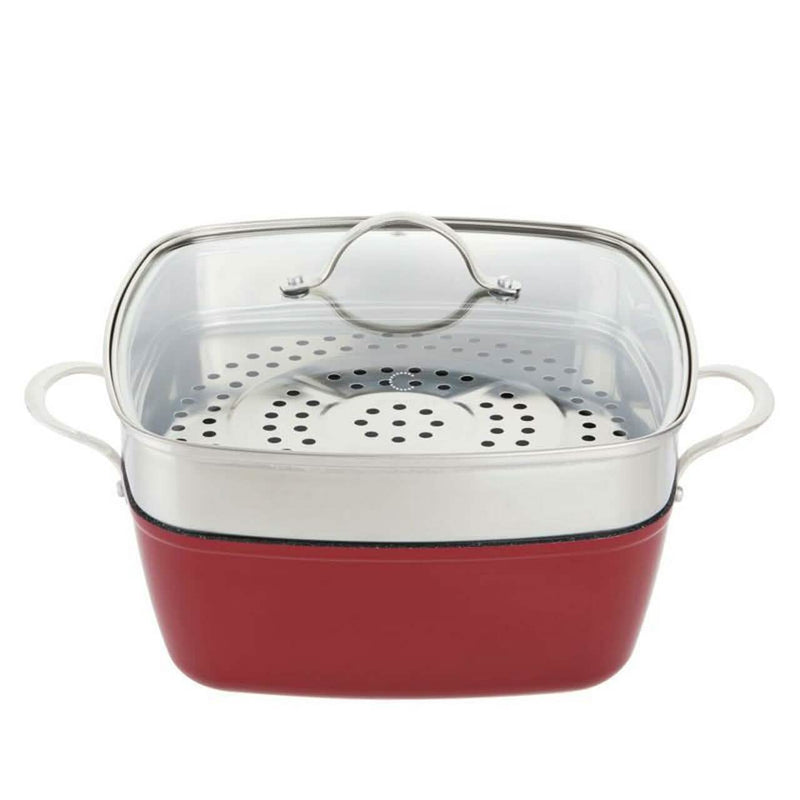 4-Piece Curtis Stone Dura-Pan Chef Square Saute Set (Refurbished) show in red