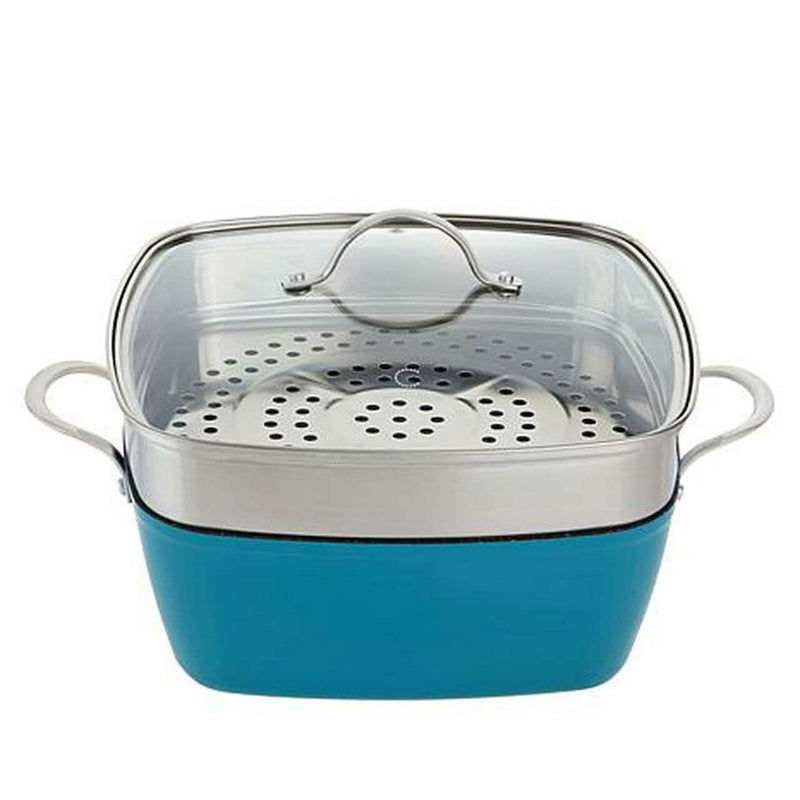 4-Piece Curtis Stone Dura-Pan Chef Square Saute Set (Refurbished) show in turquoise