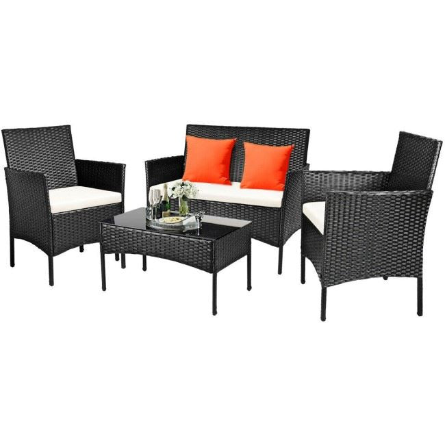 4-Piece: Cushioned Sofa Set with Glass Coffee Table Furniture & Decor - DailySale