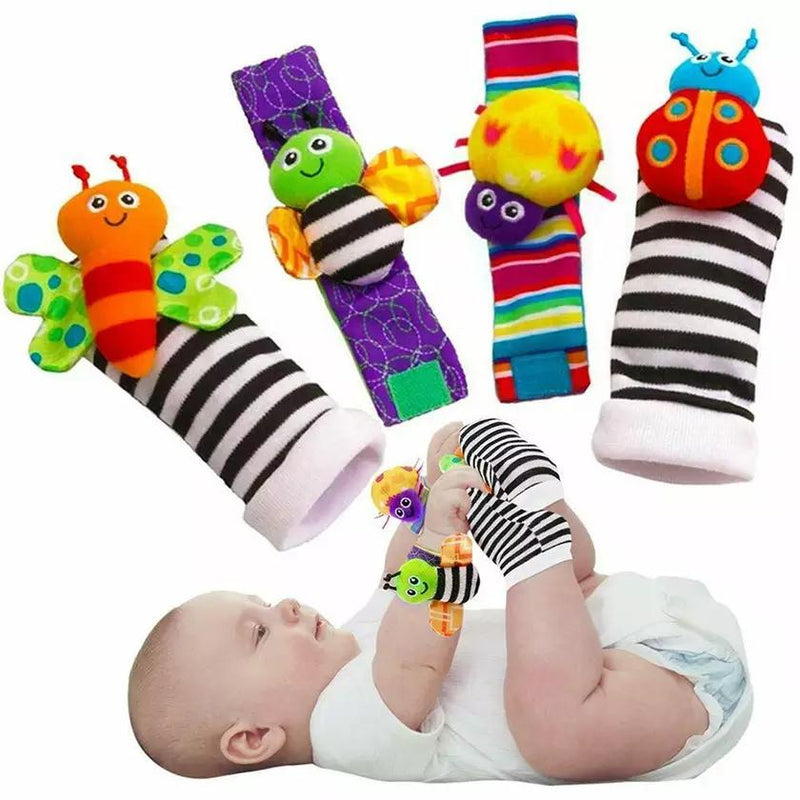 4-Piece: Cute Animal Soft Baby Socks Toys Wrist Rattles Set Baby - DailySale