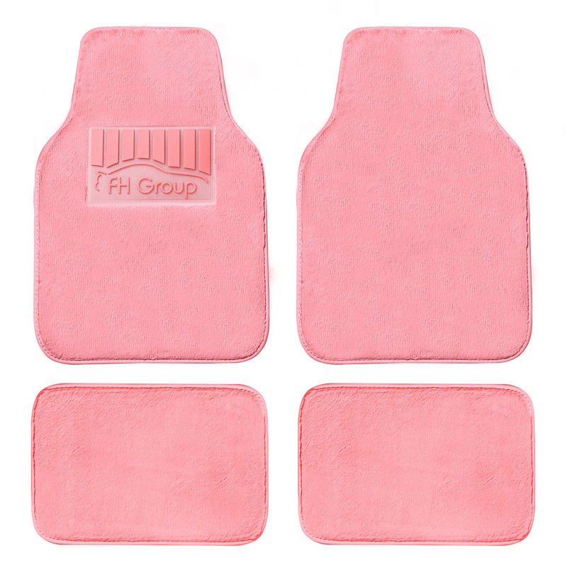 4-Piece: Doe16 Faux Rabbit Fur Non-Slip Floor Mat Set Automotive Pink - DailySale