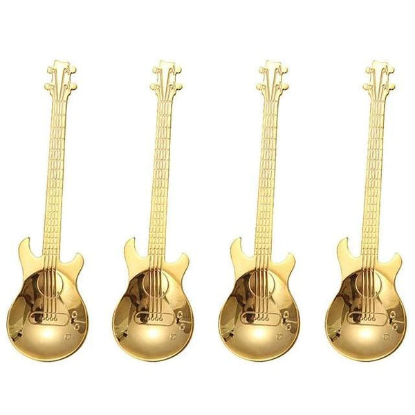 4-Piece: Guitar-Shaped Spoon Set Kitchen & Dining Gold - DailySale