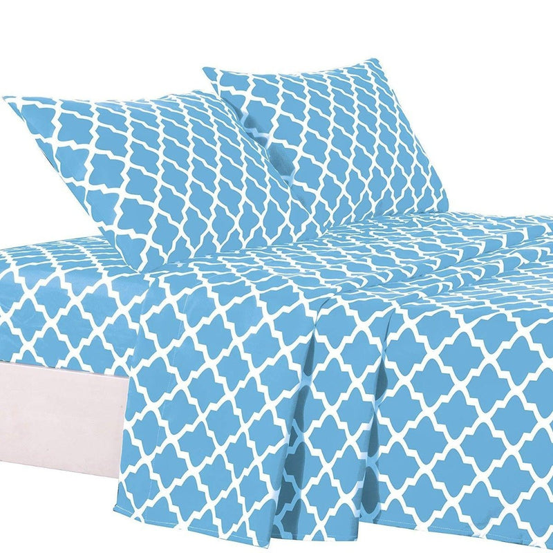 4-Piece: Lux Decor Collection Quatrefoil Sheet Set Linen & Bedding Aqua Blue Full - DailySale