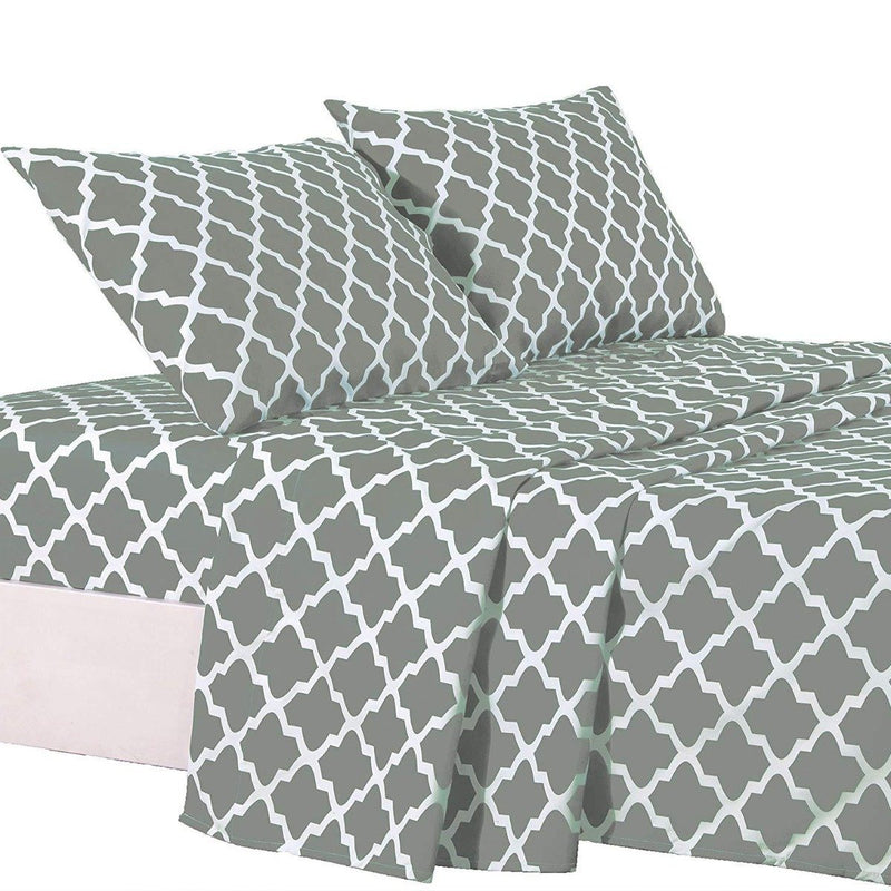 4-Piece: Lux Decor Collection Quatrefoil Sheet Set Linen & Bedding Gray Full - DailySale