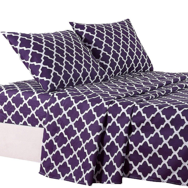 4-Piece: Lux Decor Collection Quatrefoil Sheet Set Linen & Bedding Purple Full - DailySale